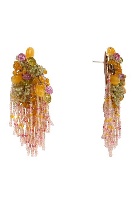 House Of D"Oro Multi Color Beads, Stones Beaded Cluster And Fringe Drop Earrings Online at Aza Fashions House Of D"Oro_Multi Color Beads, Stones Beaded Cluster And Fringe Drop Earrings _Online_at_Aza_Fashions