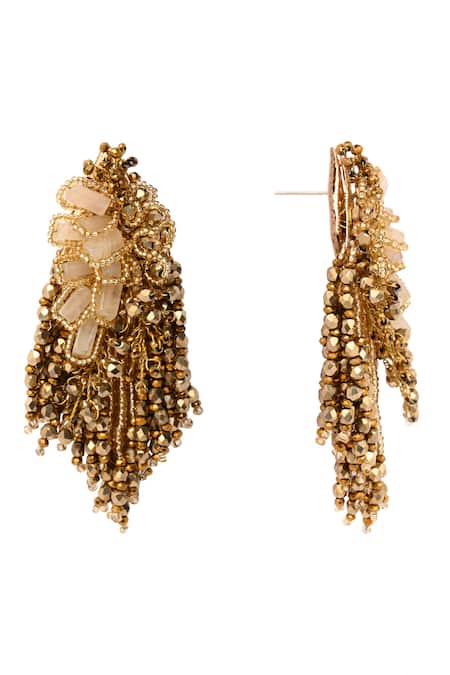 House Of D"Oro_Gold Plated Beads, Stones Thaleia Beaded Dangling Stud Earrings _Online_at_Aza_Fashions