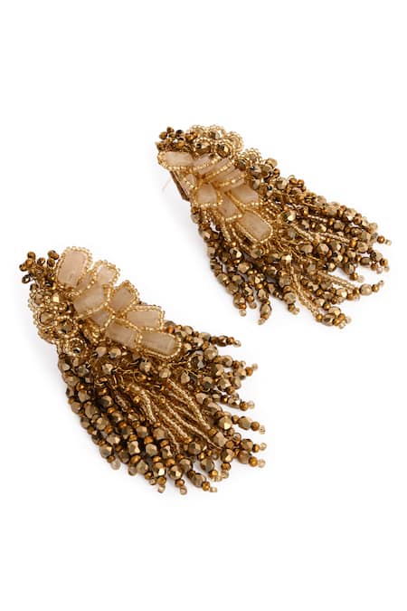 Buy_House Of D"Oro_Gold Plated Beads, Stones Thaleia Beaded Dangling Stud Earrings _Online_at_Aza_Fashions