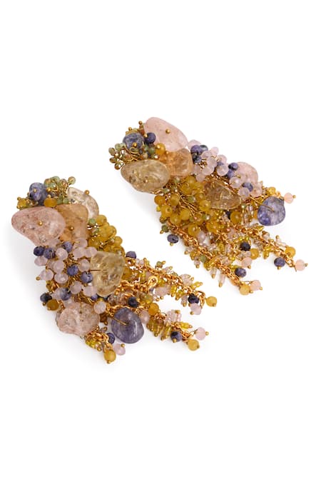 Buy House Of D"Oro Multi Color Beads, Gemstones Florelle And Cluster Dangler Earrings Online at Aza Fashions Buy_House Of D"Oro_Multi Color Beads, Gemstones Florelle And Cluster Dangler Earrings _Online_at_Aza_Fashions