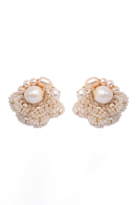 Shop House Of D"Oro Peach Beads, Pearls Cluster Stud Earrings at Aza Fashions Shop_House Of D"Oro_Peach Beads, Pearls Cluster Stud Earrings _at_Aza_Fashions