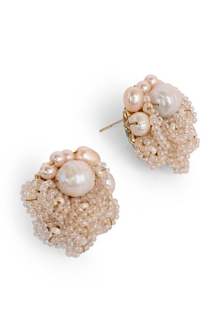 Buy House Of D"Oro Peach Beads, Pearls Cluster Stud Earrings Online at Aza Fashions Buy_House Of D"Oro_Peach Beads, Pearls Cluster Stud Earrings _Online_at_Aza_Fashions
