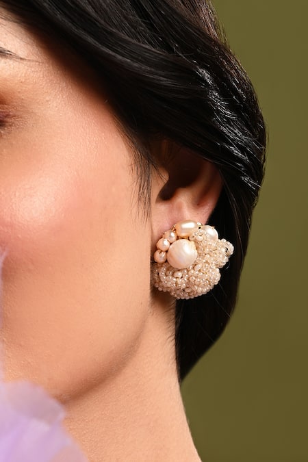 Shop House Of D"Oro Peach Beads, Pearls Cluster Stud Earrings Online at Aza Fashions Shop_House Of D"Oro_Peach Beads, Pearls Cluster Stud Earrings _Online_at_Aza_Fashions