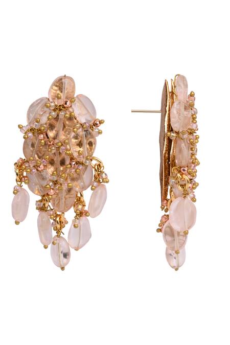House Of D"Oro Pink Beads, Stones Camelia Beaded Cluster Drop Earrings Online at Aza Fashions House Of D"Oro_Pink Beads, Stones Camelia Beaded Cluster Drop Earrings _Online_at_Aza_Fashions
