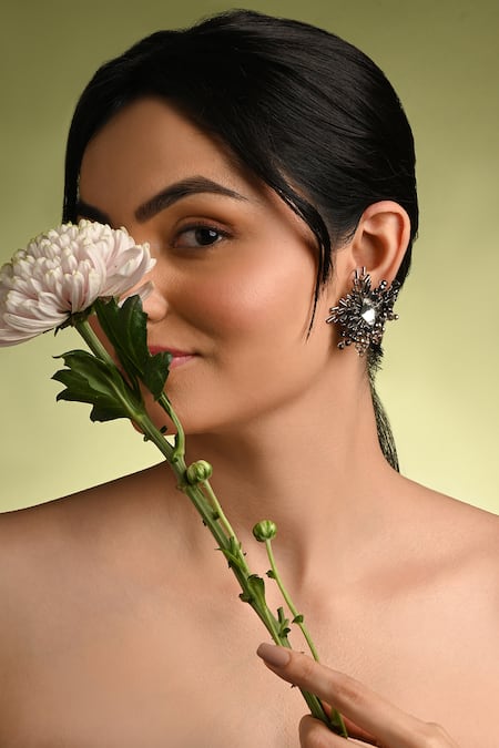 House Of D"Oro Black Beads, Crystals, Stones Pincushion And Embellished Studs 