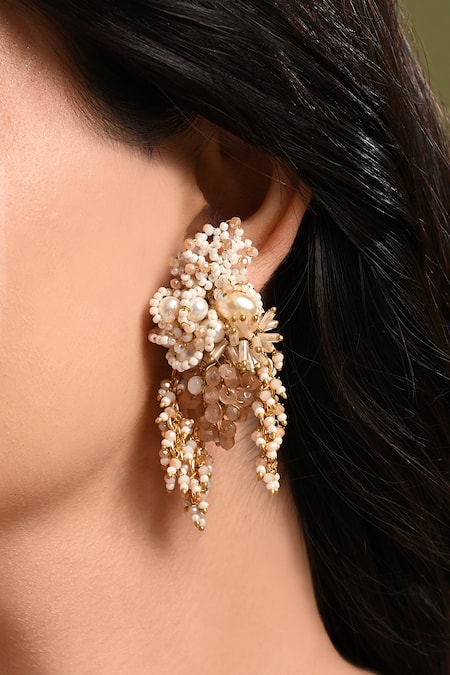 Buy House Of D"Oro Peach Beads, Pearls Magnolia And Stone Embellished Earrings Online at Aza Fashions Buy_House Of D"Oro_Peach Beads, Pearls Magnolia And Stone Embellished Earrings _Online_at_Aza_Fashions