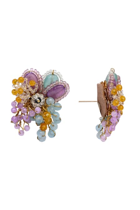 House Of D"Oro Multi Color Beads, Stones Uniflora Cluster Multi-bead Stud Earrings Online at Aza Fashions House Of D"Oro_Multi Color Beads, Stones Uniflora Cluster Multi-bead Stud Earrings _Online_at_Aza_Fashions