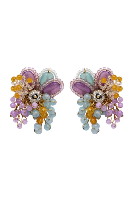 Shop House Of D"Oro Multi Color Beads, Stones Uniflora Cluster Multi-bead Stud Earrings at Aza Fashions Shop_House Of D"Oro_Multi Color Beads, Stones Uniflora Cluster Multi-bead Stud Earrings _at_Aza_Fashions