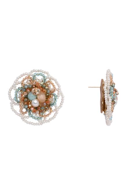 House Of D"Oro Multi Color Beads, Crystals, Pearls Aureaflora Beaded And Stud Earrings Online at Aza Fashions House Of D"Oro_Multi Color Beads, Crystals, Pearls Aureaflora Beaded And Stud Earrings _Online_at_Aza_Fashions