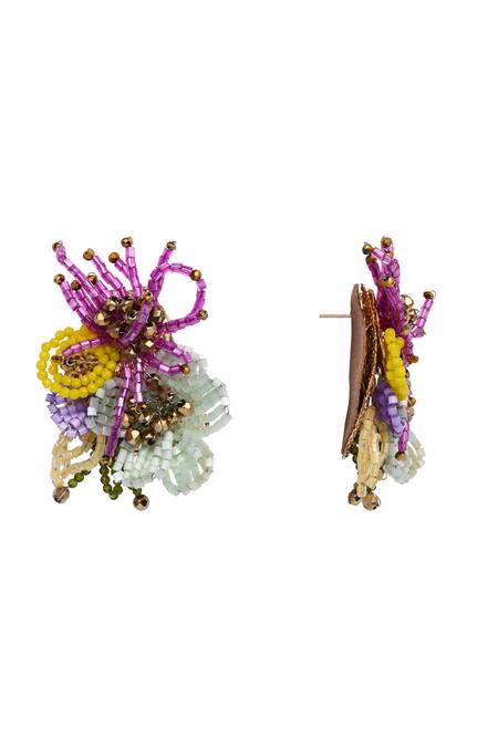 House Of D"Oro Multi Color Beads Florabell Floral Stud Earrings Online at Aza Fashions House Of D"Oro_Multi Color Beads Florabell Floral Stud Earrings _Online_at_Aza_Fashions