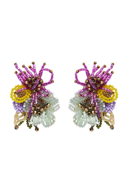 Shop House Of D"Oro Multi Color Beads Florabell Floral Stud Earrings at Aza Fashions Shop_House Of D"Oro_Multi Color Beads Florabell Floral Stud Earrings _at_Aza_Fashions