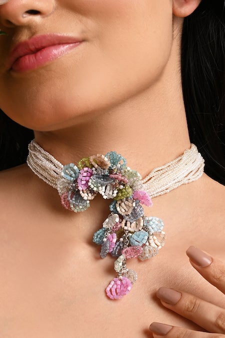 Buy House Of D"Oro Multi Color Layla Beaded Embellished Choker Online at Aza Fashions Buy_House Of D"Oro_Multi Color Layla Beaded Embellished Choker _Online_at_Aza_Fashions