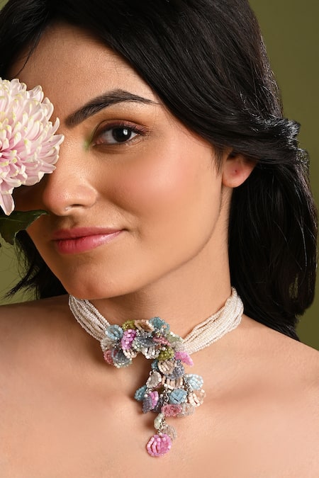 House Of D"Oro Multi Color Layla Beaded Embellished Choker 