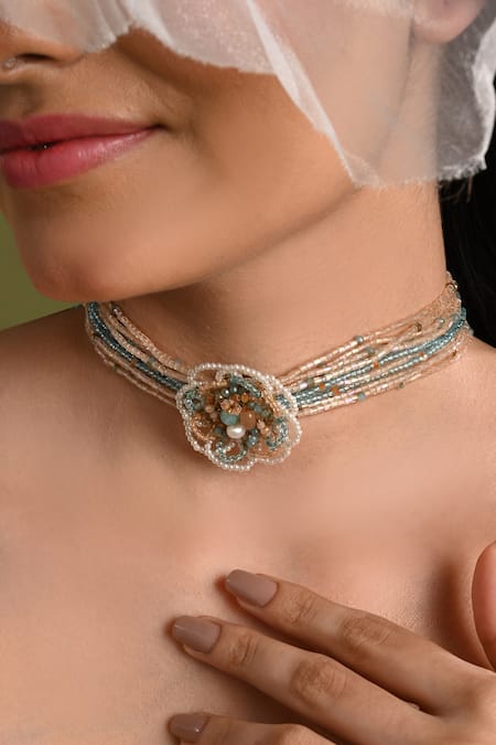 Buy_House Of D"Oro_Multi Color Aureaflora Bead Embellished Choker _Online_at_Aza_Fashions