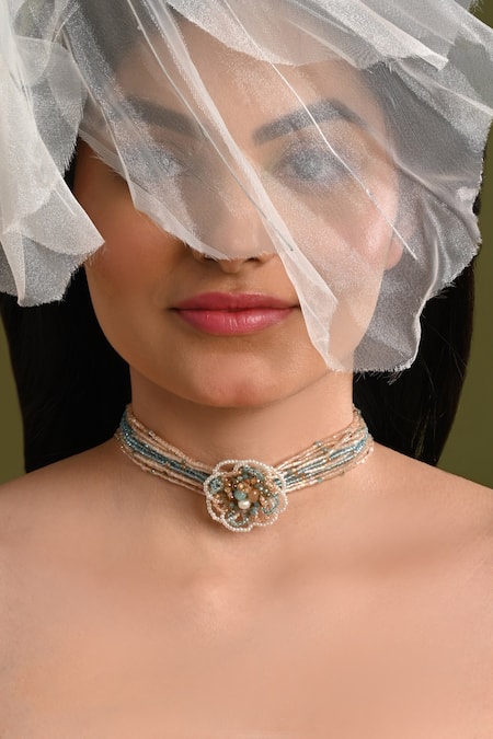 House Of D"Oro Aureaflora Bead Embellished Choker 