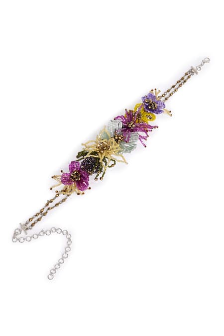 Shop House Of D"Oro Purple Beaded Floral Choker Necklace at Aza Fashions Shop_House Of D"Oro_Purple Beaded Floral Choker Necklace _at_Aza_Fashions