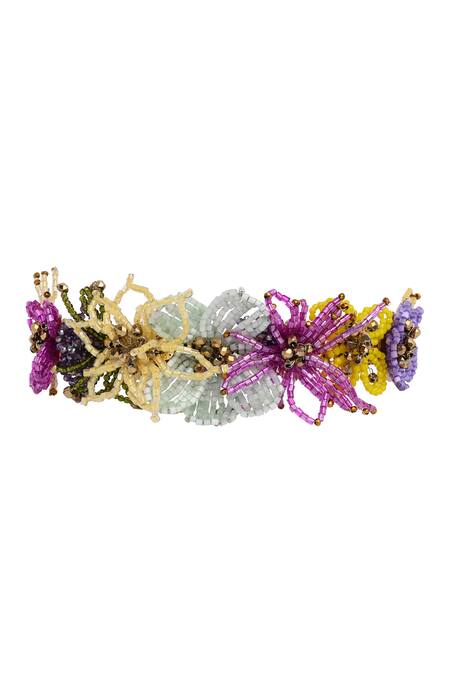 House Of D"Oro Purple Beaded Floral Choker Necklace Online at Aza Fashions House Of D"Oro_Purple Beaded Floral Choker Necklace _Online_at_Aza_Fashions