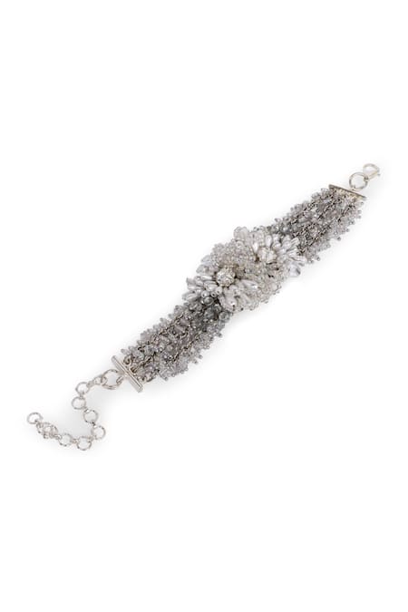 Shop House Of D"Oro Silver Plated Beads, Pearls, Crystals, Lilora And Embellished Bracelet at Aza Fashions Shop_House Of D"Oro_Silver Plated Beads, Pearls, Crystals, Lilora And Embellished Bracelet _at_Aza_Fashions