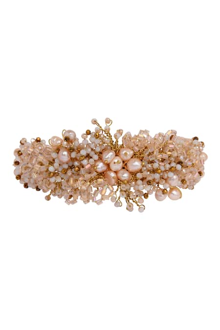 House Of D"Oro Peach Pearls, Beads, Crystals Bouquetta And Embellished Bracelet Online at Aza Fashions House Of D"Oro_Peach Pearls, Beads, Crystals Bouquetta And Embellished Bracelet _Online_at_Aza_Fashions