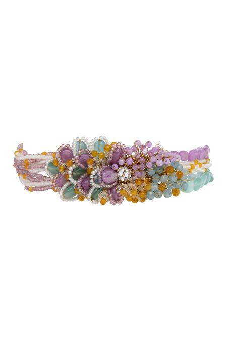 House Of D"Oro Multi Color Beads, Crystals Uniflora Beaded Embellished Bracelet Online at Aza Fashions House Of D"Oro_Multi Color Beads, Crystals Uniflora Beaded Embellished Bracelet _Online_at_Aza_Fashions