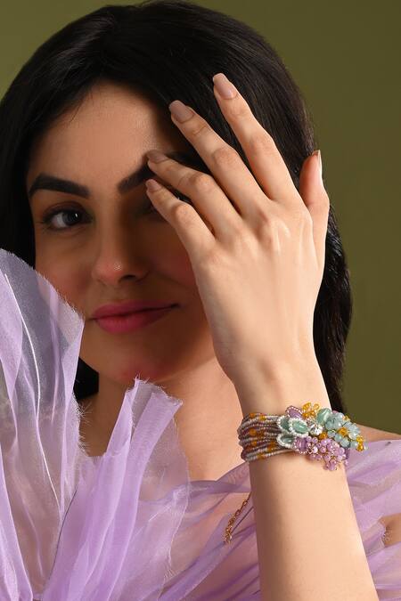 Buy House Of D"Oro Multi Color Beads, Crystals Uniflora Beaded Embellished Bracelet Online at Aza Fashions Buy_House Of D"Oro_Multi Color Beads, Crystals Uniflora Beaded Embellished Bracelet _Online_at_Aza_Fashions