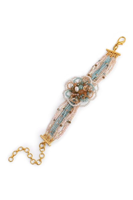 Shop House Of D"Oro Multi Color Beads, Pearls Aureaflora Beaded Floral Cuff Bracelet at Aza Fashions Shop_House Of D"Oro_Multi Color Beads, Pearls Aureaflora Beaded Floral Cuff Bracelet _at_Aza_Fashions