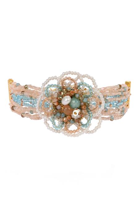 House Of D"Oro Multi Color Beads, Pearls Aureaflora Beaded Floral Cuff Bracelet Online at Aza Fashions House Of D"Oro_Multi Color Beads, Pearls Aureaflora Beaded Floral Cuff Bracelet _Online_at_Aza_Fashions