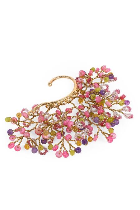 House Of D"Oro_Multi Color Beads Floralia Cluster Earcuff _Online_at_Aza_Fashions