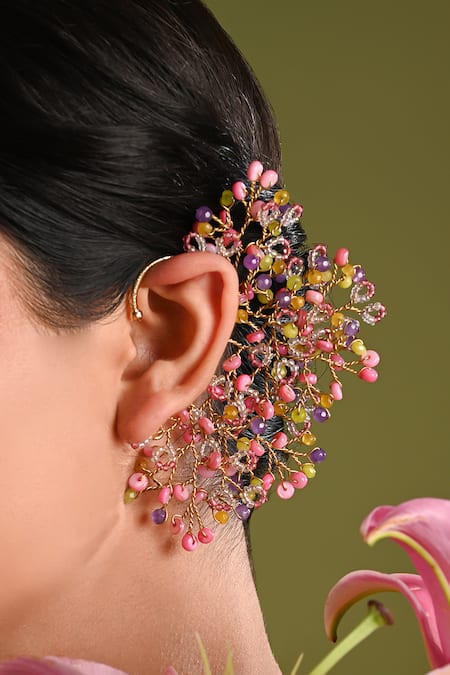Buy_House Of D"Oro_Multi Color Beads Floralia Cluster Earcuff _Online_at_Aza_Fashions