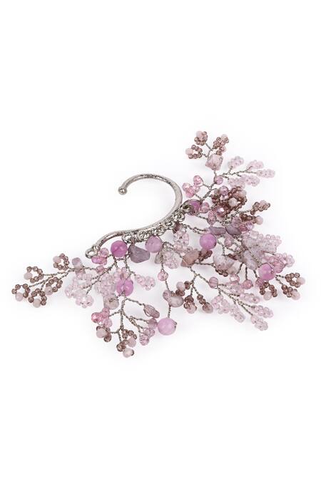 House Of D"Oro_Lilac Beads, Stones Bloomcore Beaded Floral Vine Ear Cuff _Online_at_Aza_Fashions