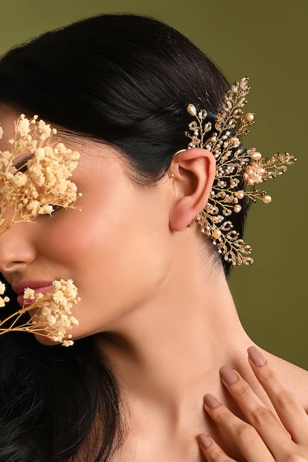 House Of D"Oro Florae Pearl & Crystal Embellished Earcuff 