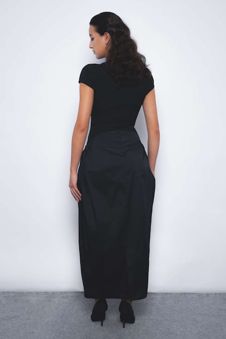 Shop Leh Studios Black Viscose, Polyester Embroidery, Sequins Round Neck Hana Rose Dress at Aza Fashions Shop_Leh Studios_Black Viscose, Polyester Embroidery, Sequins Round Neck Hana Rose Dress _at_Aza_Fashions