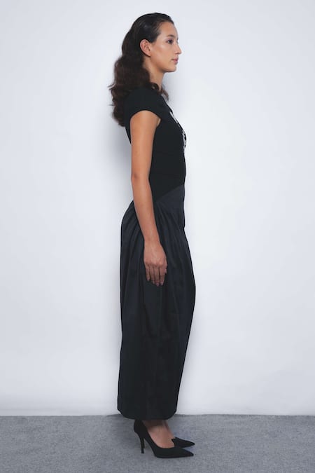 Leh Studios Black Viscose, Polyester Embroidery, Sequins Round Neck Hana Rose Dress Online at Aza Fashions Leh Studios_Black Viscose, Polyester Embroidery, Sequins Round Neck Hana Rose Dress _Online_at_Aza_Fashions