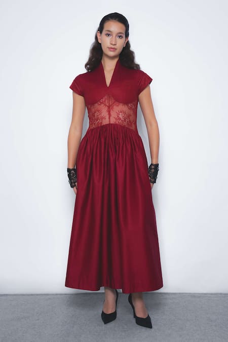 Leh Studios Joji Lace & Cotton Panel Midi Dress 