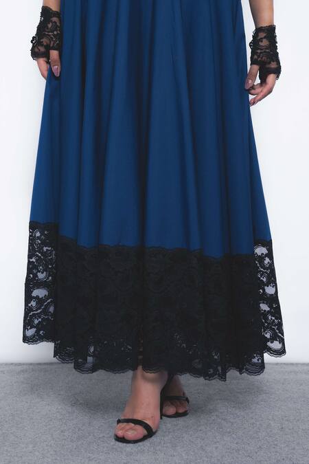 Leh Studios_Navy Cotton Lace V-neck Baile V Dress _at_Aza_Fashions