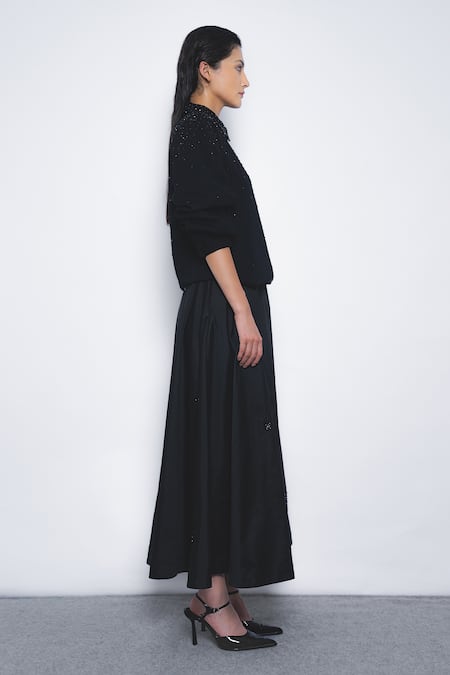 Buy_Leh Studios_Black Linen Sequins, Beads Collared Stargaze Embellished Jacket _Online_at_Aza_Fashions