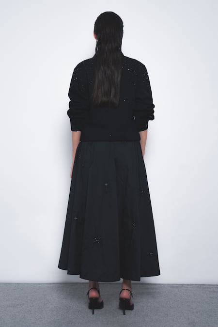 Shop Leh Studios Black Viscose, Polyester Sequins, Beads Starlight Embroidered Flared Skirt at Aza Fashions Shop_Leh Studios_Black Viscose, Polyester Sequins, Beads Starlight Embroidered Flared Skirt _at_Aza_Fashions