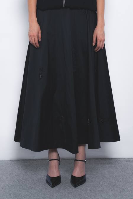 Leh Studios Black Viscose, Polyester Sequins, Beads Starlight Embroidered Flared Skirt Online at Aza Fashions Leh Studios_Black Viscose, Polyester Sequins, Beads Starlight Embroidered Flared Skirt _Online_at_Aza_Fashions