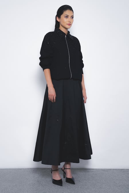 Buy Leh Studios Black Viscose, Polyester Sequins, Beads Starlight Embroidered Flared Skirt Online at Aza Fashions Buy_Leh Studios_Black Viscose, Polyester Sequins, Beads Starlight Embroidered Flared Skirt _Online_at_Aza_Fashions