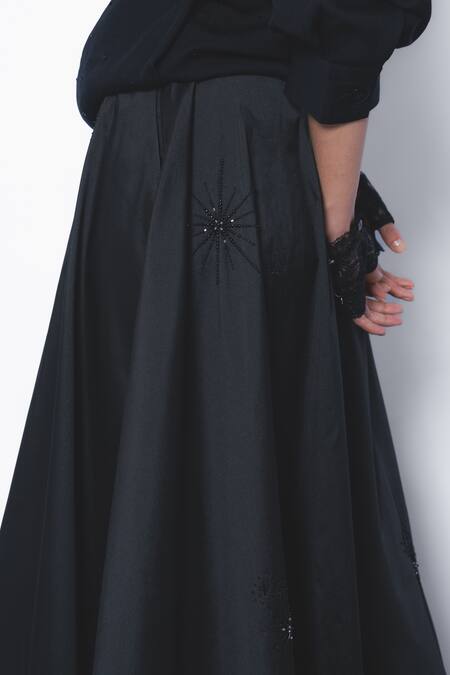 Shop Leh Studios Black Viscose, Polyester Sequins, Beads Starlight Embroidered Flared Skirt Online at Aza Fashions Shop_Leh Studios_Black Viscose, Polyester Sequins, Beads Starlight Embroidered Flared Skirt _Online_at_Aza_Fashions
