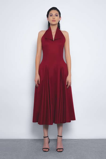 Leh Studios Vita Halter Neck Pleated Midi Dress 