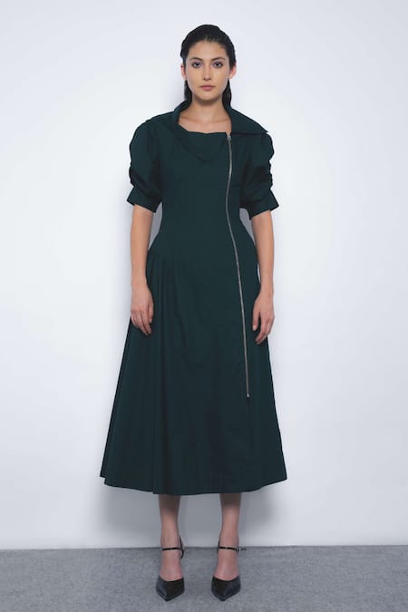 Leh Studios Soir Asymmetrical Zip Cotton Dress 