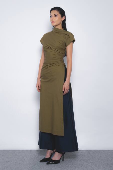 Leh Studios_Navy Viscose, Polyester Arida Wide Legged Pant _Online_at_Aza_Fashions