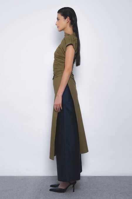 Buy_Leh Studios_Navy Viscose, Polyester Arida Wide Legged Pant _Online_at_Aza_Fashions