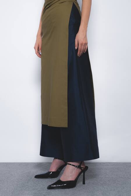 Shop_Leh Studios_Navy Viscose, Polyester Arida Wide Legged Pant _Online_at_Aza_Fashions