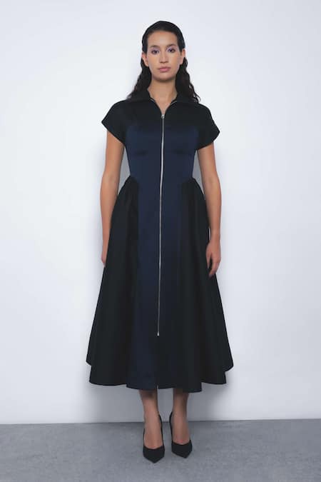 Leh Studios Kona Collared Zipper Front Midi Dress 