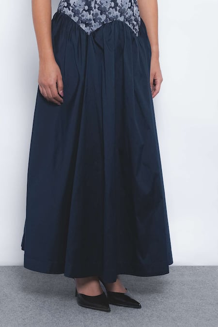 Shop_Leh Studios_Navy Viscose, Polyester Square Neck Miyu Floral Print Sleeveless Dress _Online_at_Aza_Fashions