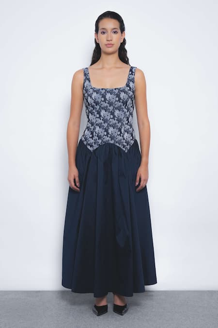 Leh Studios Miyu Floral Print Square Neck Sleeveless Dress 