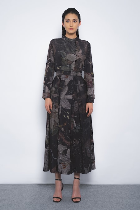 Leh Studios Silva Printed Mandarin Collared Dress 