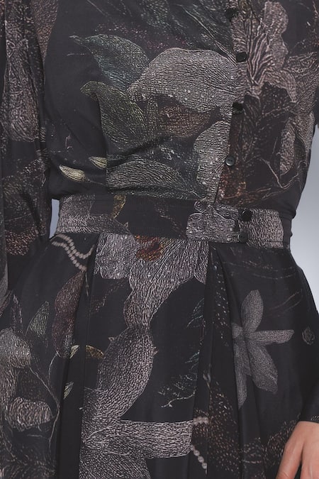 Buy_Leh Studios_Black Viscose Mandarin Collar Silva Printed Dress _Online_at_Aza_Fashions